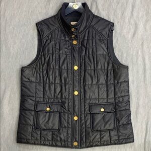 Tory Burch Dark Blue Quilted Vest with Gold Accents